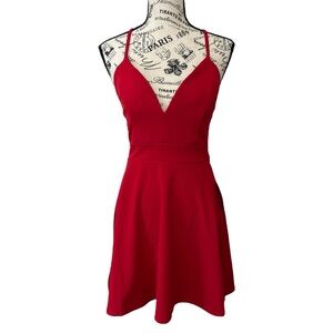 Max + Ash Red V-Neck Lace Sleeveless Skater Dress Romantic NEW Size Small